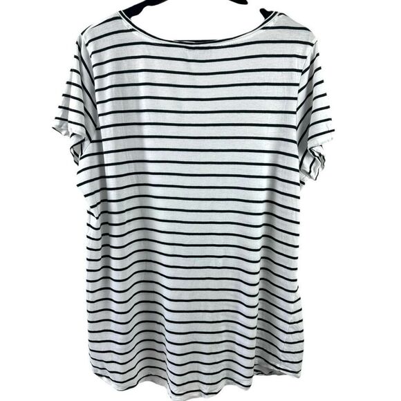 Torrid Size 1X VNeck Tee Shirt Black White Stripe Classic Nautical Preppy Casual - Picture 2 of 8